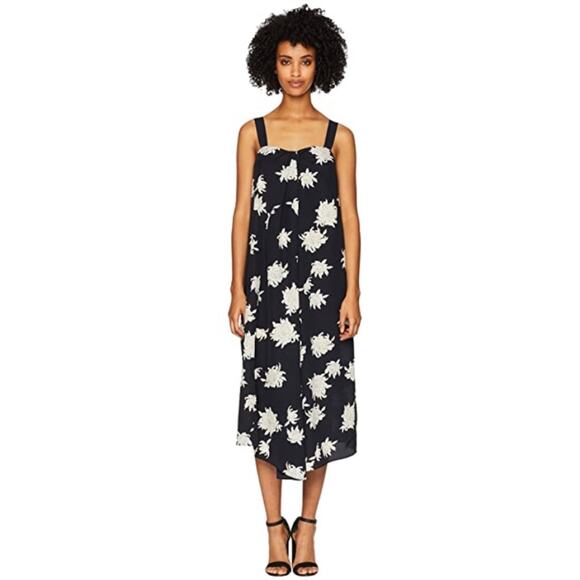 Vince Silk Chrysanthemum Drape Neck Dress in Coastal Blue, Small - Picture 4 of 10